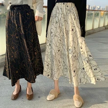 Длинные юбки для женщин Цветочные Макси с высокой талией шифоновые юбки винтажные уличные женские юбки Женская Корейская юбка