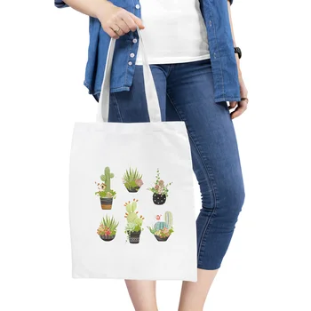

Fashion Messenger Bag Ins Shopping Handbag Cactus Potted Plants Print Shoulder Canvas Bags Harajuku Fashion Women Tote Bag