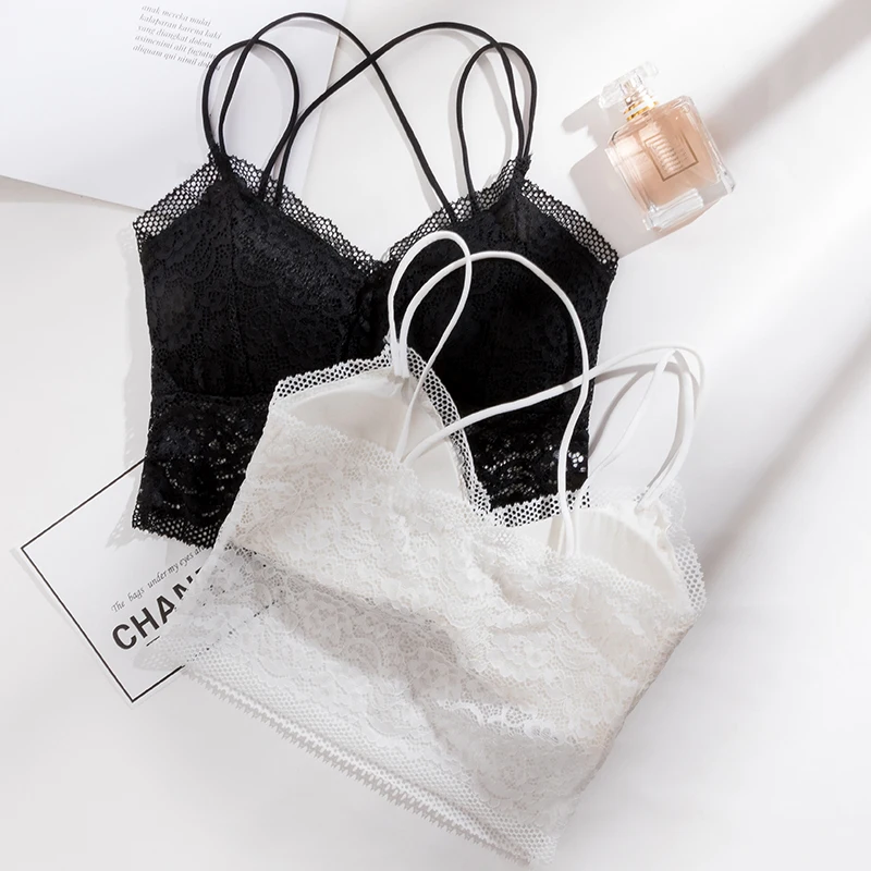 Женский укороченный топ на бретельках модный Кружевной Бюстгальтер-бандо без