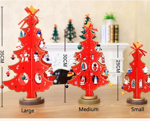 Мини Рождественская елка, праздничный декор, красочная двойная деревянная Новогодняя Рождественская елка, вечерние свадебные украшения DIY для рабочего стола, украшения для дома 25 см-35 см - Цвет: Red