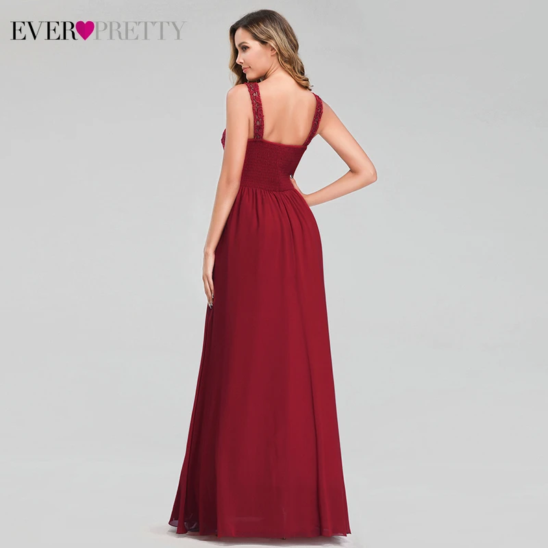 Элегантные бордовые вечерние платья для женщин Ever Pretty A-Line o-образным вырезом без рукавов кружевные вечерние платья Vestido Comprido