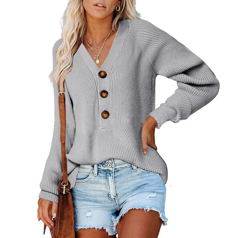 Autumn and Winter New Long Sleeve pullover V-neck Knitted Sweater Slim Gentle Knitwear with Button Women Pull Femme turtleneck sweater