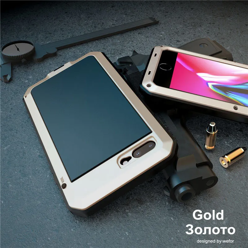 Gold 360 полная защита Doom armor металлический чехол для телефона iPhone 11 Pro XS Max XR X 6 6S 7 8 Plus 5s чехол противоударный пылезащитный чехол - Цвет: Gold