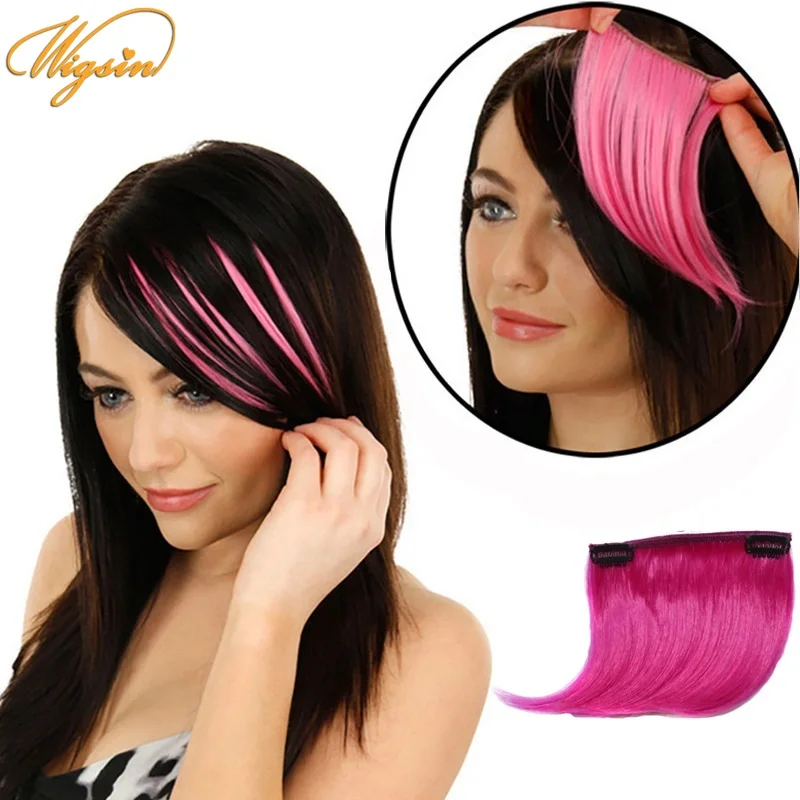 WIGSIN-flequillo oblicuo sintético, Clip en la parte delantera para extensiones de cabello, accesorio para chica bonita