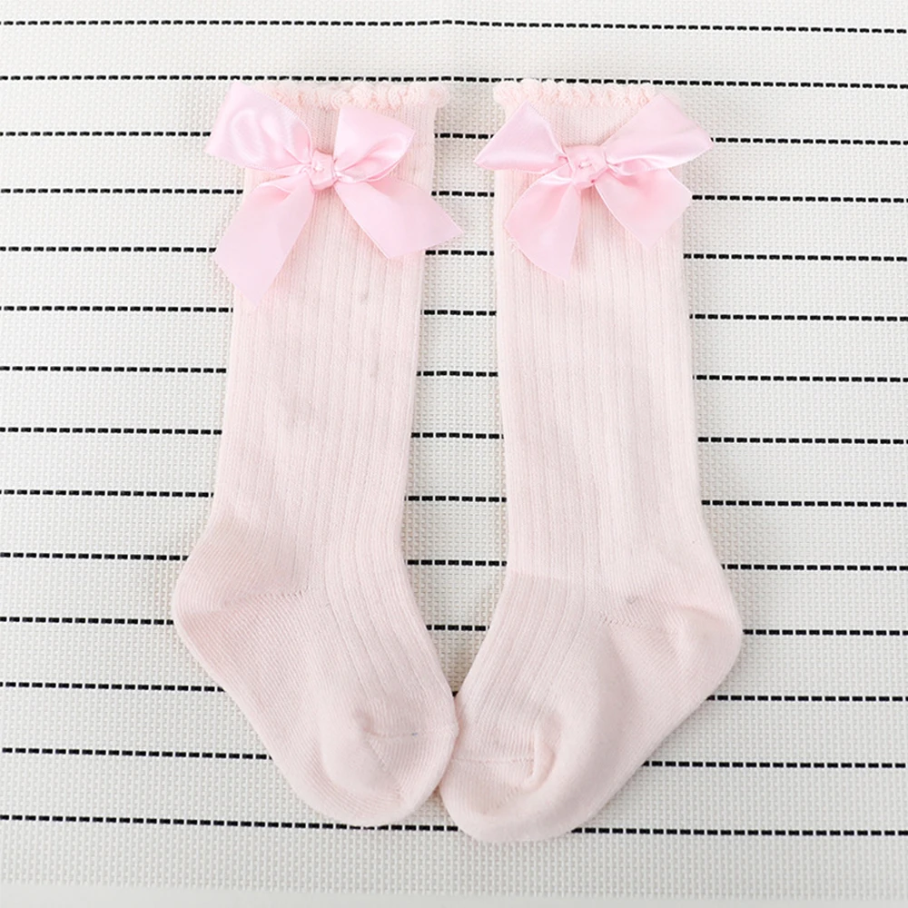 S pink Красивые теплые носки ярких цветов однотонные детские длинные носки хлопковая одежда для маленьких мальчиков и девочек школьные гольфы - Цвет: S pink