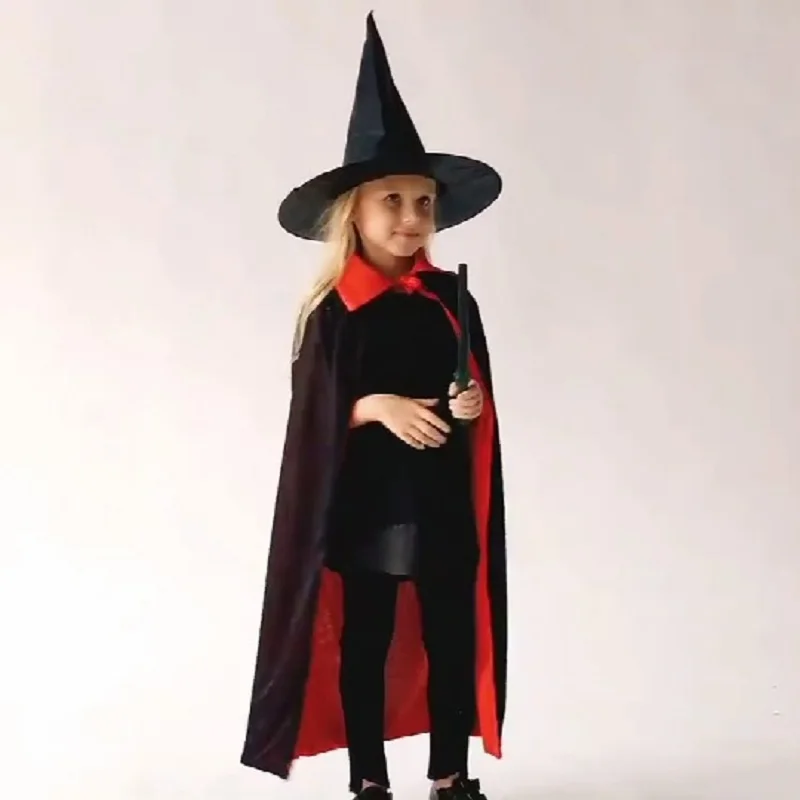 costume halloween Witch Black cloak Red vampire cape devil clothes for Women Men Kids party
