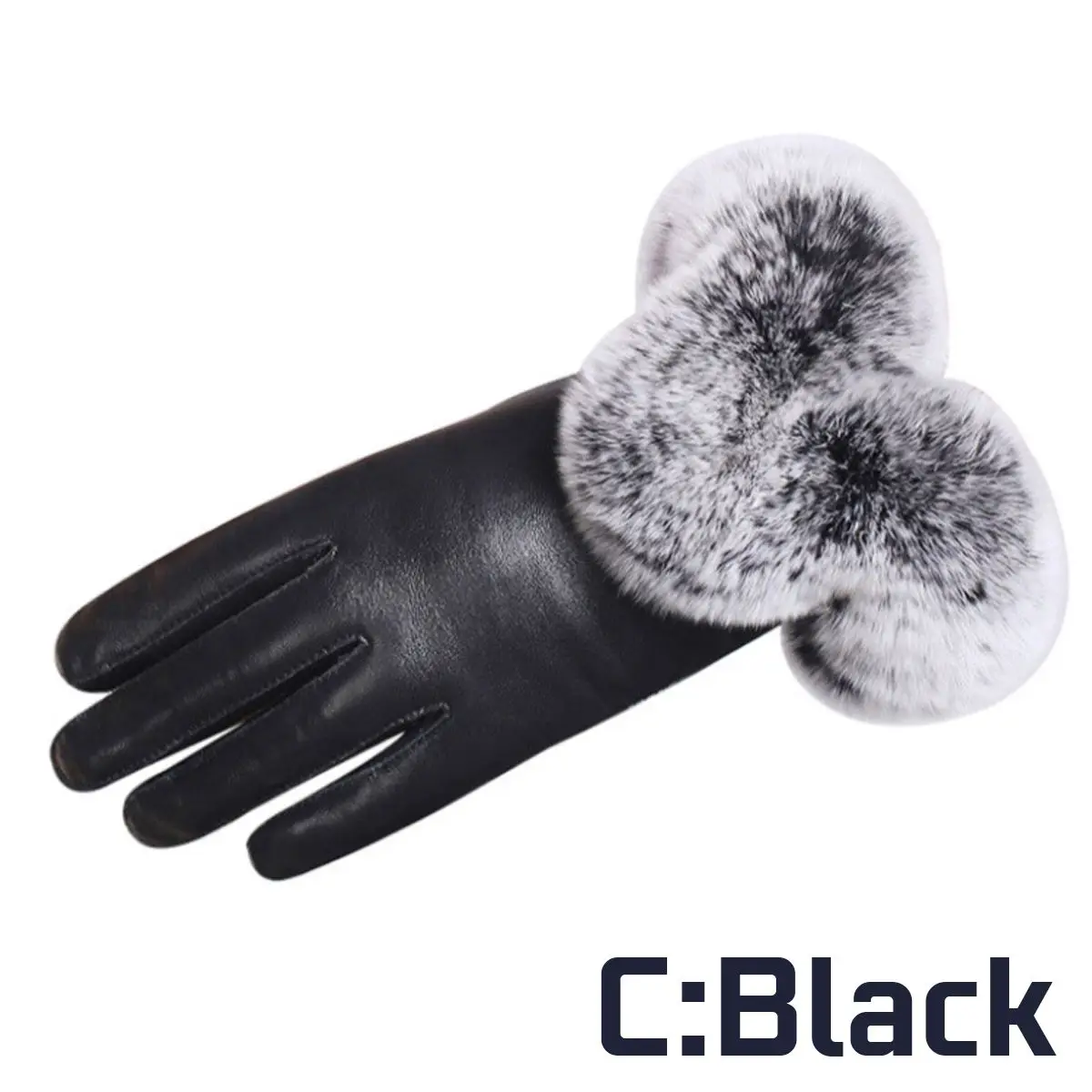 PU with Fluff Black Водонепроницаемые зимние перчатки унисекс, пушистые теплые перчатки с сенсорным экраном, светоотражающие ветрозащитные противоскользящие спортивные перчатки для езды на велосипеде, катания на лыжах - Цвет: PU with Fluff Black