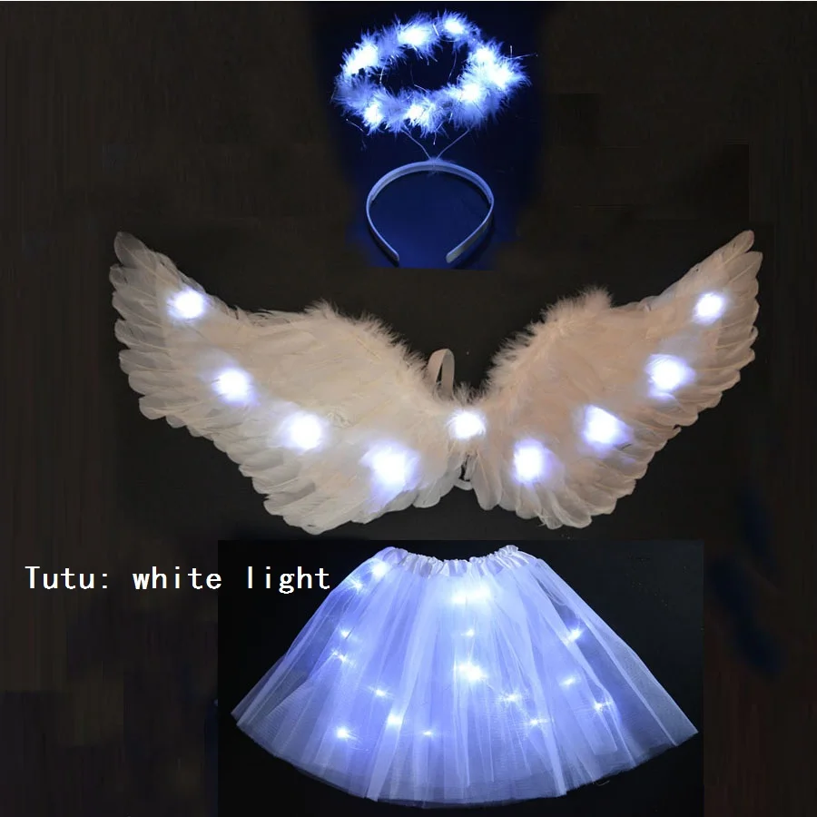 Светильник для взрослых и детей, вечерние юбки-пачки с крыльями ангела и перьями, светящиеся кольца со светодиодами, вечерние свадебные украшения на Хэллоуин и Рождество - Цвет: white 2