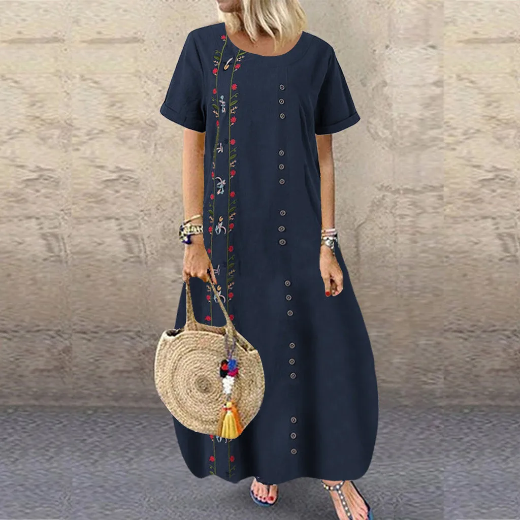 MISSOMO Vestidos женское летнее платье Botton с цветочным принтом Макси платье с коротким рукавом o-образным вырезом хлопок и длинное льняное платье 8