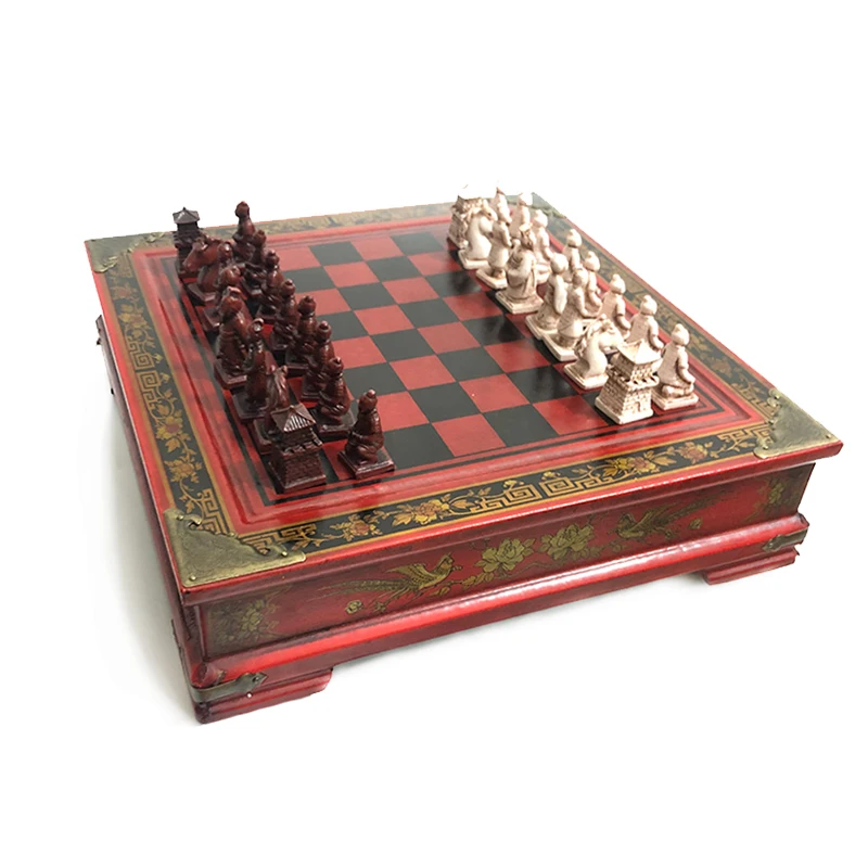 Chinese Terracotta Warriors 32 jeu d'échecs en bois avec échiquier 