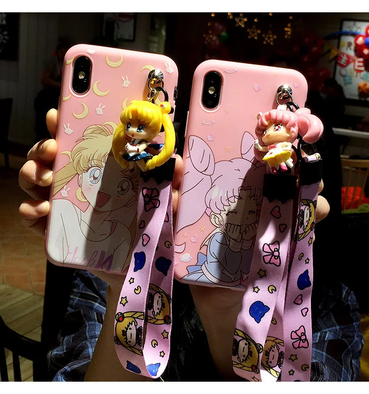 Для iPhone 11 pro милый 3D Сейлор Мун чехол для телефона для iPhone 11/11 pro Max мультяшная задняя крышка+ ремешок+ игрушка