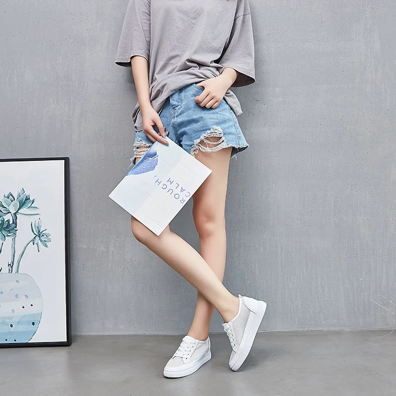

Summer Versatile Korean-style Elevator White Shoes Women's Punched Sheet Surface with Holes Casual Comfortable Shallow Mouth Sin