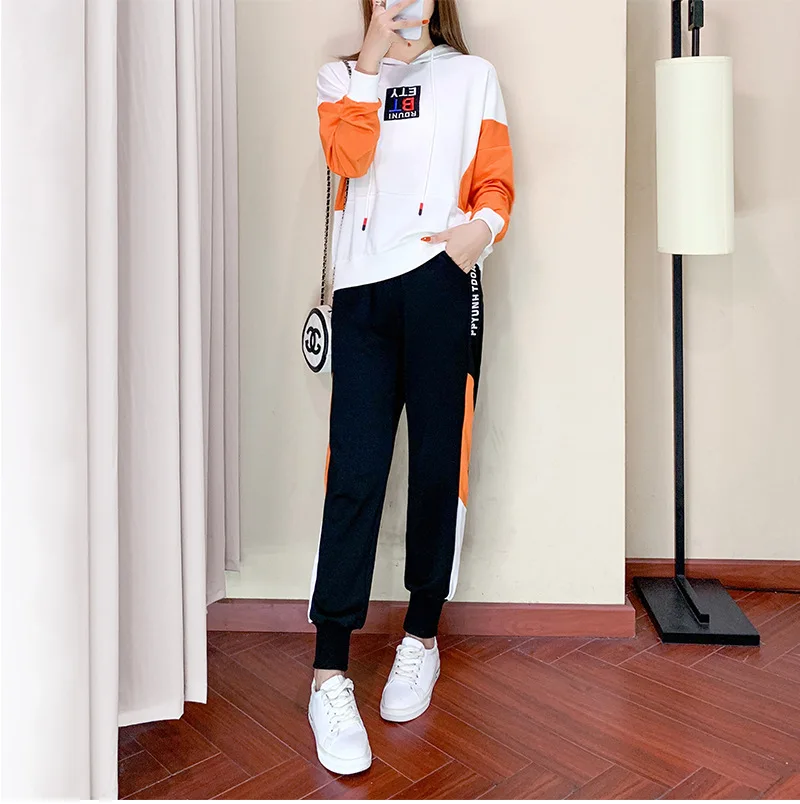 

Casual Sports WOMEN'S Suit 2019 Autumn New Style Korean-style Loose-Fit Slimming Fashion Western Style Hoodie Two-Piece Set