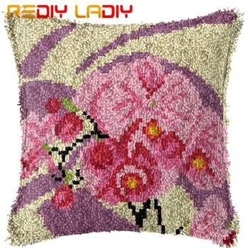 

Latch Hook Cushion Pink Cherry Pillow Case Pre-Printed Color Canvas Acrylic Yarn Latched Sofa Pillow Crochet Cushion Cover Kits