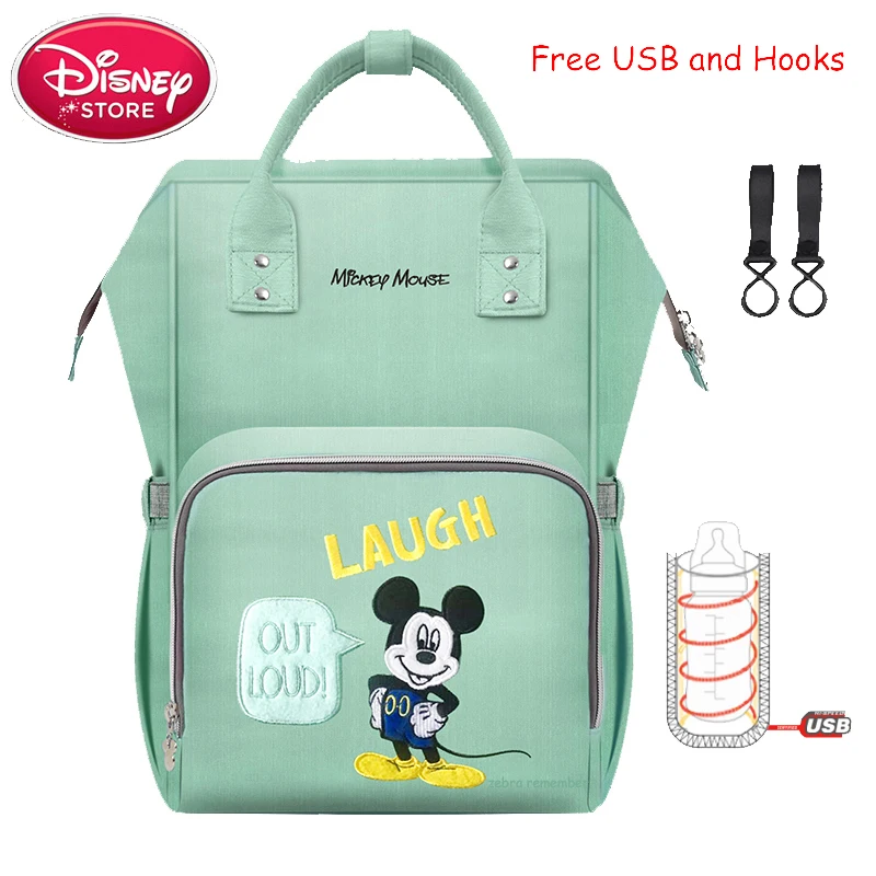 Сумка disney, рюкзак с Микки Маусом, USB, с подогревом, для мамы, ребенка, сумки для беременных, сумка для путешествий, для мам, сумка для подгузников, для ухода за ребенком - Цвет: Green
