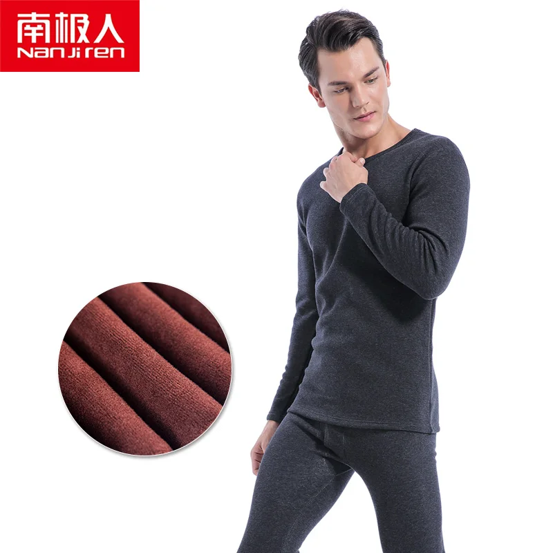 NANJIREN Men Brand Thermal Underwear Sets Men Red Warm Casual Underwear Hight Stretch Long Johns Set Old MenThermal Pajamas
