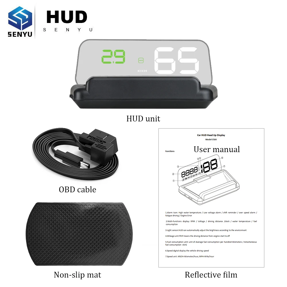 

HUD Display Head Up Display C500 Car GPS C500 OBD OBD2 Diagnostic Tool Projector Digital Speedometer Car Speed Security Alarm