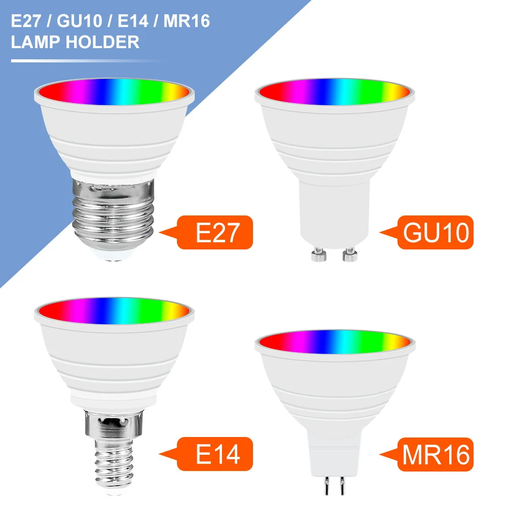 

RGB Light Bulb E27 LED Smart Lamp 220V Colorful Bulbs E14 Color Light MR16 Spotlight GU10 Atmosphere Lampara For Home Decorative