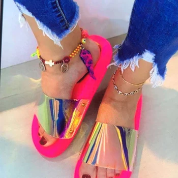 

2020 Summer Women Slides Ladies Slippers Fashion Woman Squined PU Flats Female Casual Bling Beach Women's Footwear Plus Size