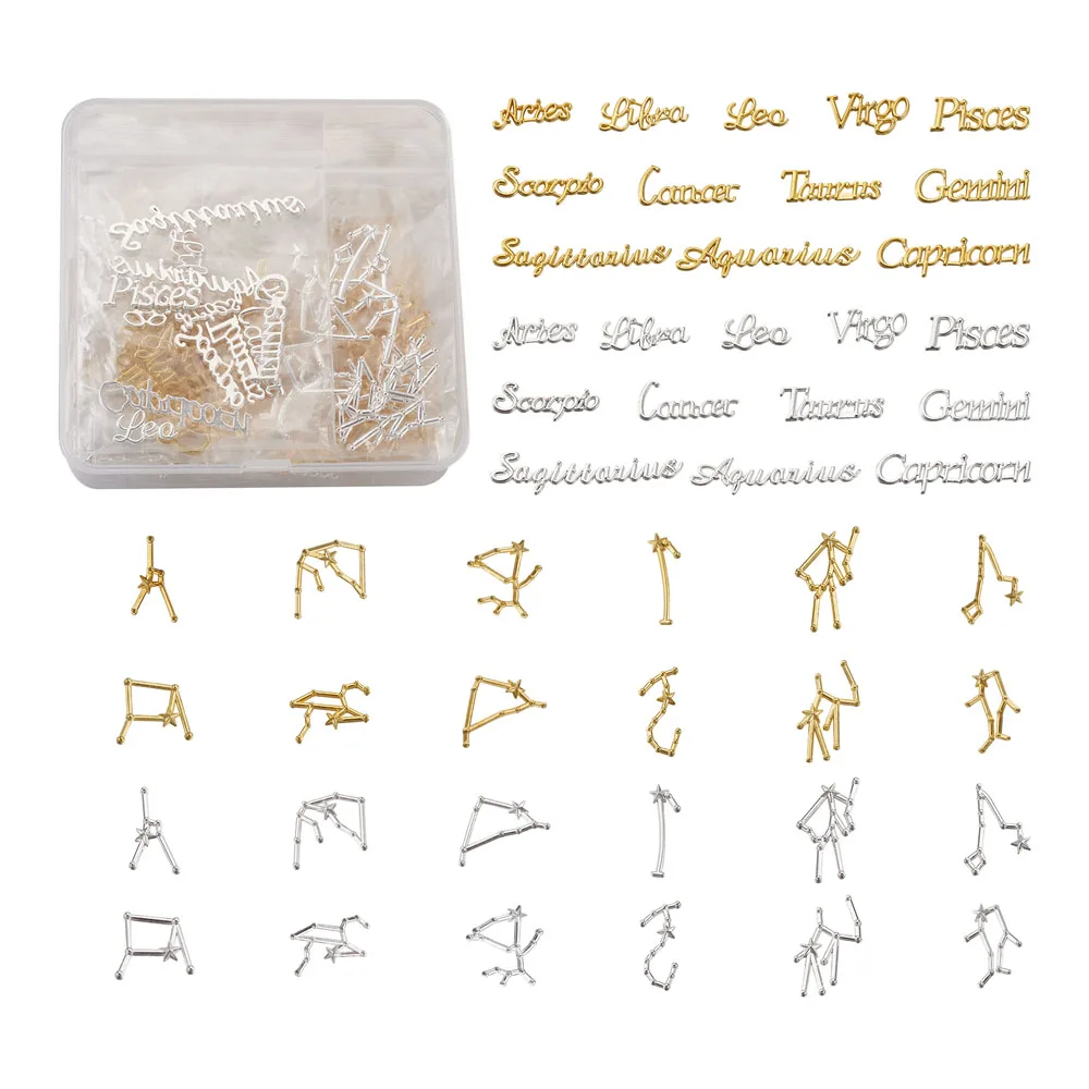 

6sets/Box Alloy Cabochons for DIY Crystal Epoxy Resin Material Filling 12 Constellations 12pcs/set 2 colors