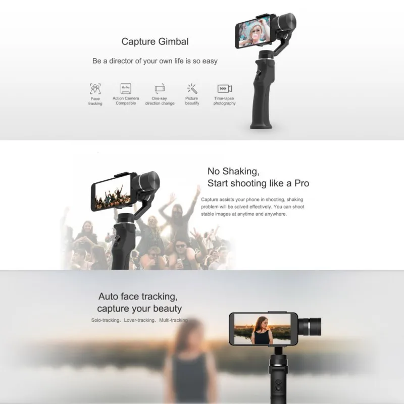 Capture 3 Axis Handheld Gimbal Stabilizer Voor Smartphone mobiele telefoon For iphone GoPro 7 6 5 s
