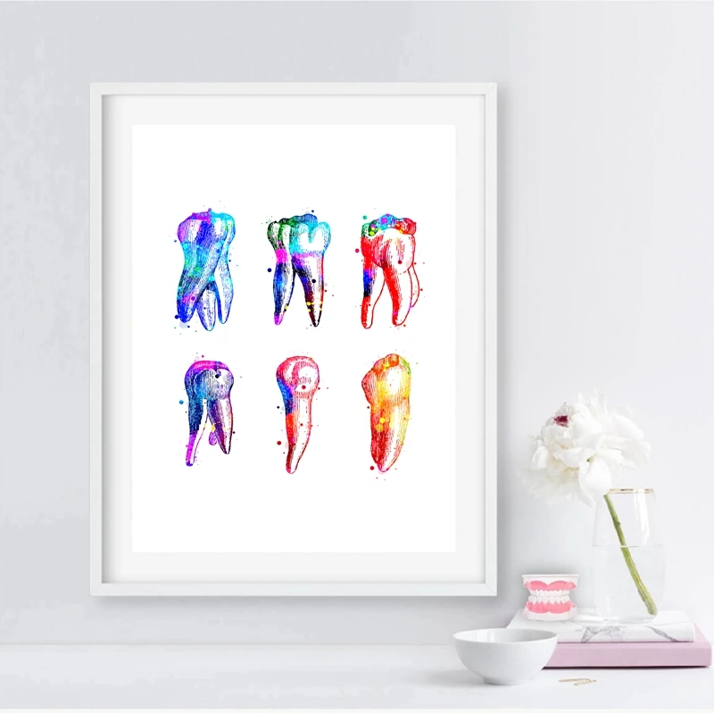 Настенное художественное полотно картина плакат акварелью зубы анатомическая