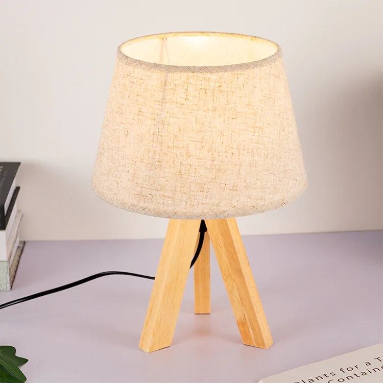 

New Style Northern European-Style Lamp Japanese Style Creative Logs Bedroom Living Room Library Desk Solid Wood Fabric LED Desk
