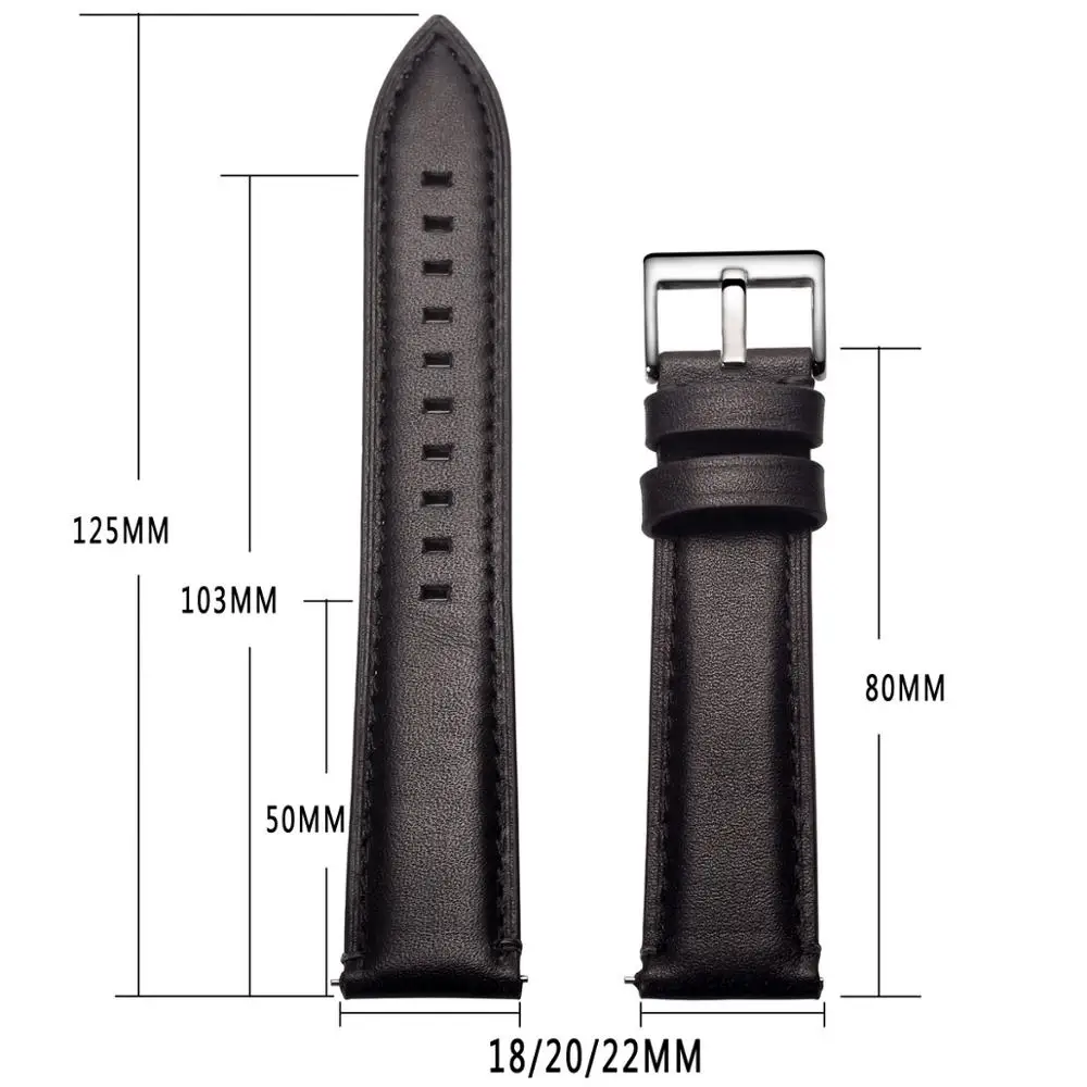 Черные кожаные ремешки для часов, быстроразъемные повседневные кожаные ремешки для часов ручной работы, 18 мм, 20 мм, 22 мм, 24 мм