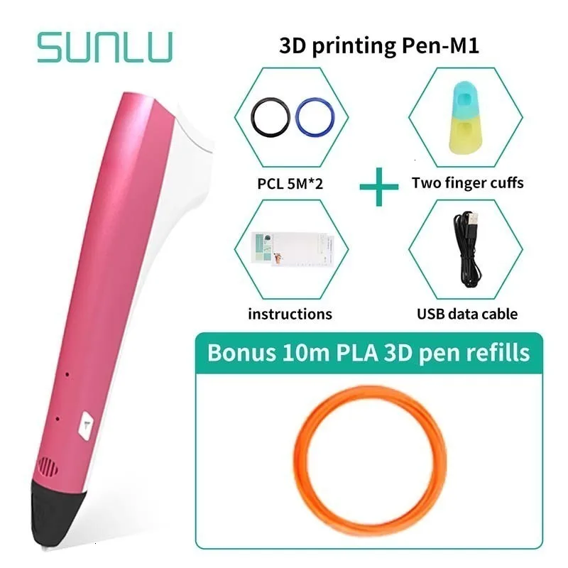 SUNLU 3D печать Ручка включает PLA нити для детей Scribble Самая низкая температура волшебная ручка красного цвета как подарок для девочек