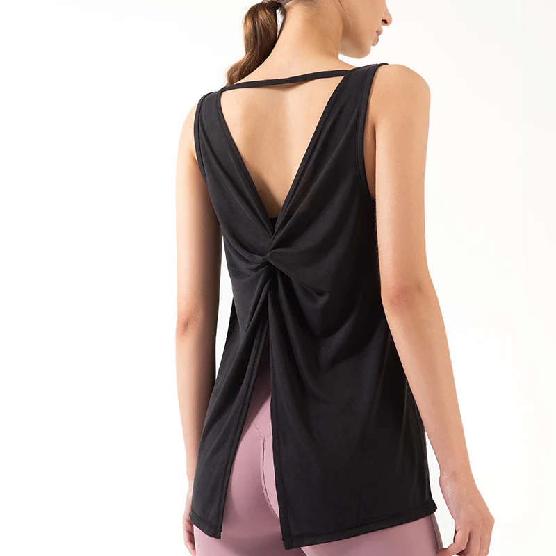 

Women Finess Yoga Sport Vest Beautiful Back Tie Loose Elastic Running Top Naked Feel Anti Sweat Athletic Sleeveless Gym Shirt