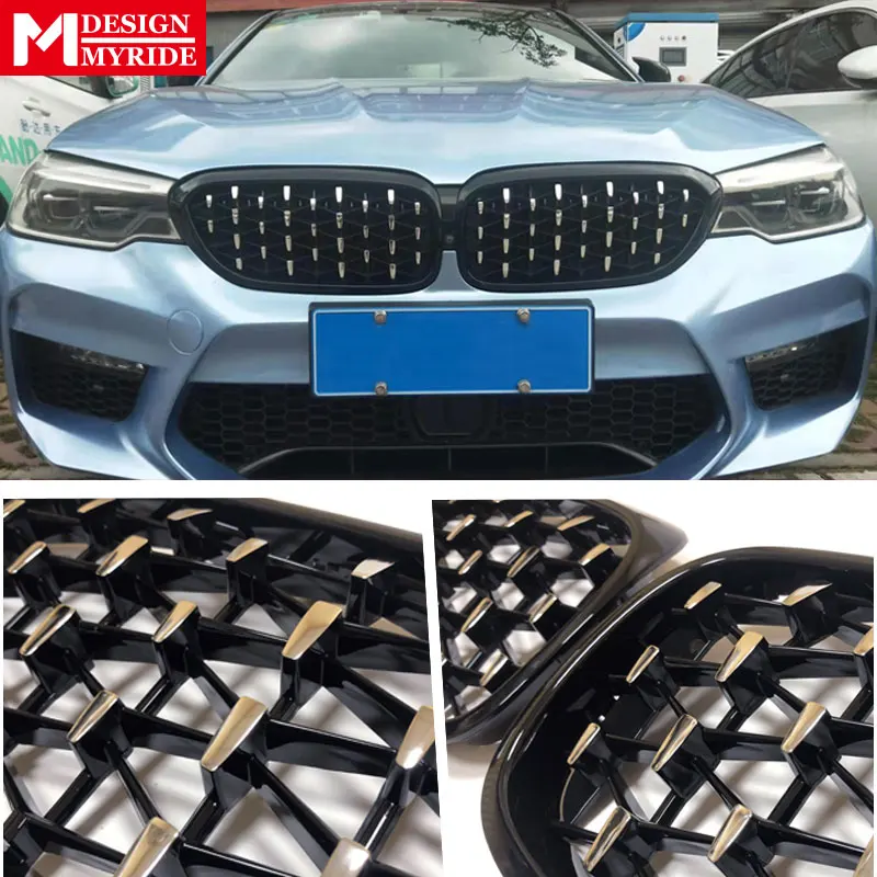 F90 гриль бриллианты грили 1 пара подходит для 5 серий 520i 530i 535i 540i 540iXD ABS Глянцевая черная передняя решетка радиатора для бампера грили-в