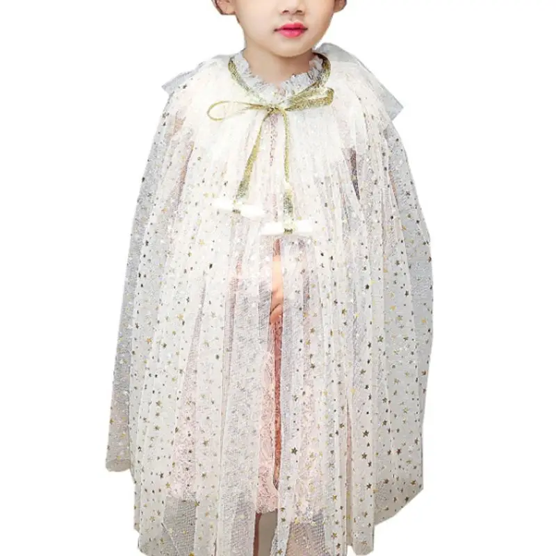 

Kids Girl Fairy Cape Princess Candy Color Glitter Star Sequins Cloak Tulle Shawl Party Costume for children