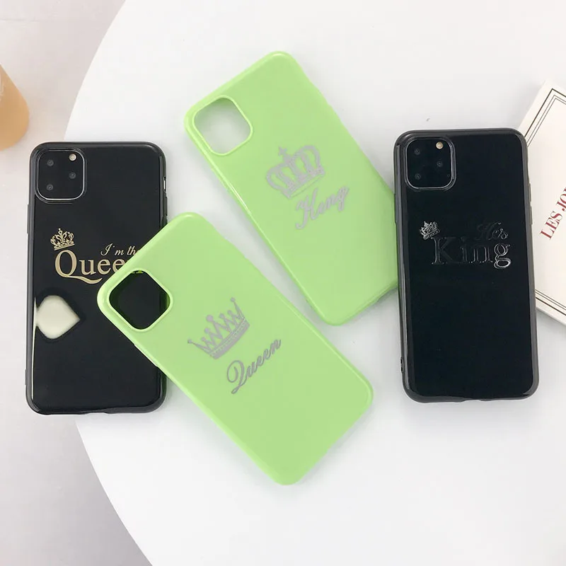 USLION чехол для телефона с мультяшной короной для iPhone 6, 6 s, 7, 8 Plus, мягкие чехлы из ТПУ для iPhone 11 Pro Max, XR, XS, Max, чехол с буквой King, Queen