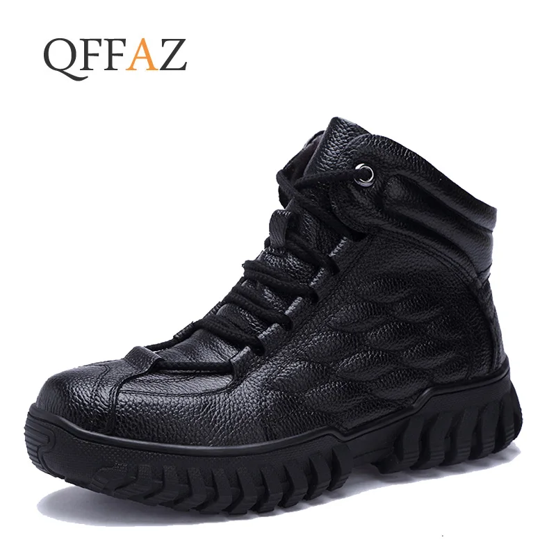 

QFFAZ Super Warm Winter Men Boots Genuine Leather Snow Boots Men Winter Work Shoes Men Military Fur Ankle Boots for Men Botas