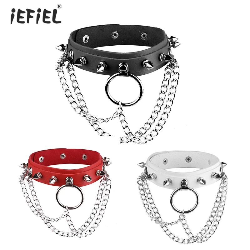 Xuxuan PU Leather Punk Rock Gothic Emo O-Ring Choker Collar Necklace Adjustable for Women Men