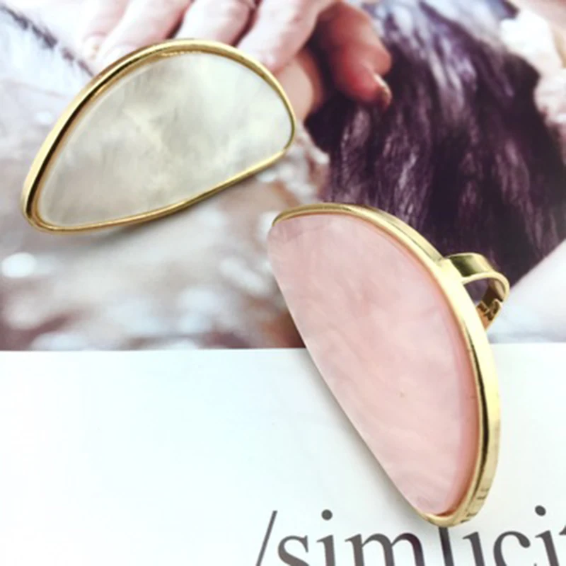 Qevila Plate 925 Silver Ring Acetate adjustable ring for Women Oval Acrylic Resin Geometry Ring Geometric Wedding Band Ring Boho