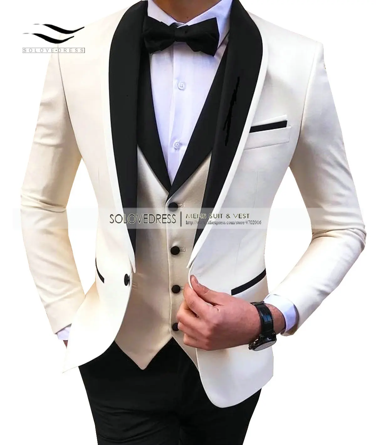 Mens 3 Pieces Party Slim Fit Suits Classic Design Shawl Lapel Tuxedos Prom Suit Blazer& Pants& Vest for Wedding