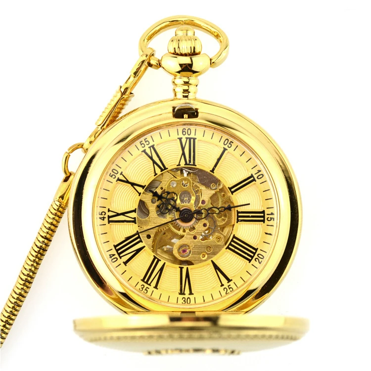 

5Pcs/lot Mechanical Pocket Watch with Chain Laser Engraved Hand Winding Pendant Clock Men Women Gold Bronze Flip Fob Watches