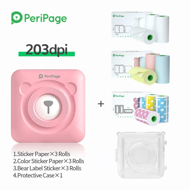 Peripage A6 Mini Photo Printer 58mm Notes Sticker Label Printer ink free Thermal Photo Printer with Paper Roll Sticker Color mini sprocket printer Printers