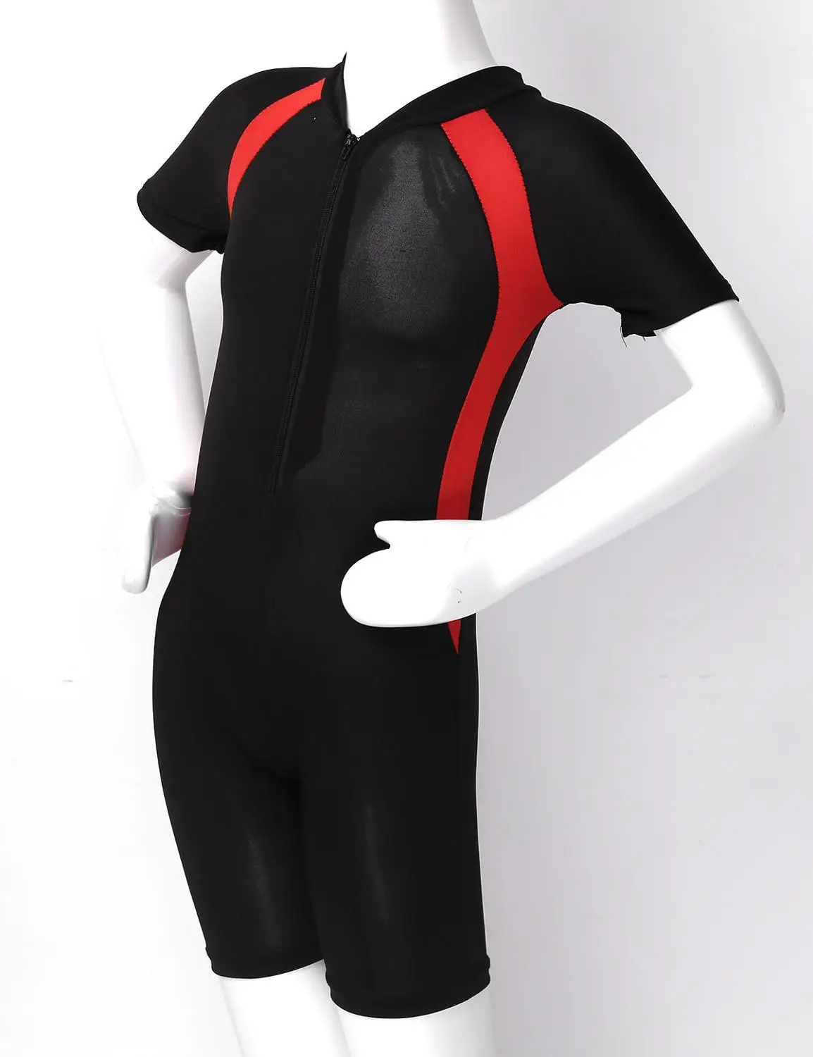 Kids Girls Swimsuits One-piece Swimwear Short Sleeves Zippered Shorty Wetsuit Swimsuit Children's Beach Bathing Suit Rash Guard
