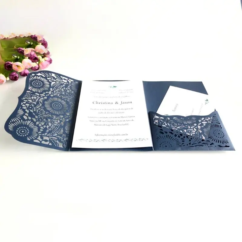  10pcs/set Laser Cut Luxury Hollow Wedding Invitations Card Elegant Lace Print Personalized Business - 4.00036E+12