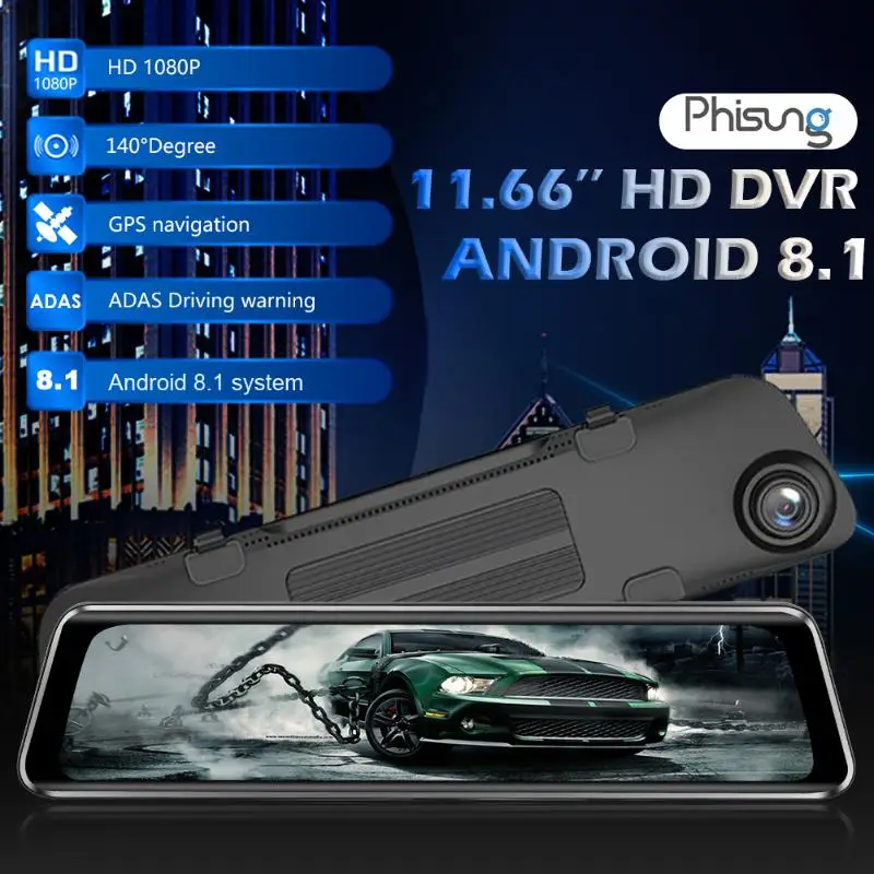 Phisung Z66 4G Android 8,1 11,66 дюймов 1080P HD Автомобильный видеорегистратор Камера заднего вида Зеркало WiFi gps FM Bluetooth видеорегистратор автомобильные аксессуары