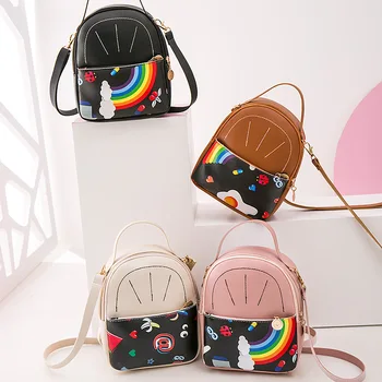 

Backpack Women 2020 Fashion Cartoon Rainbow Candy Color Multi-Function Mini Purse School Bags PU Leather Bagpack for Teen Grils