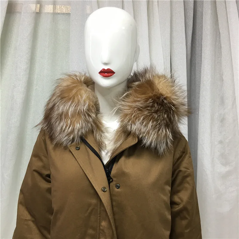 Большая Меховая парка зимняя Casacas Mujeres носит бренд Fox Fur Trim длинная эксклюзивная женская одежда цвета шампанского
