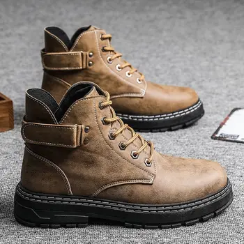 

2020 Winter Men's Tooling Boots Military Boots British Style Retro Middle Cut Men's Boots High Cut Men's Shoes Snow Boots
