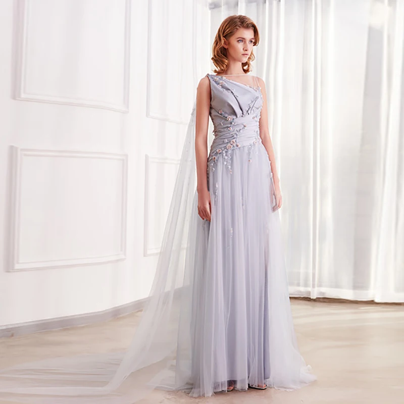 

Verngo Flowers Evening Dress Long Elegant Prom Dress Lace Party Gowns Sleeveless Formal Dress Vestidos Elegantes