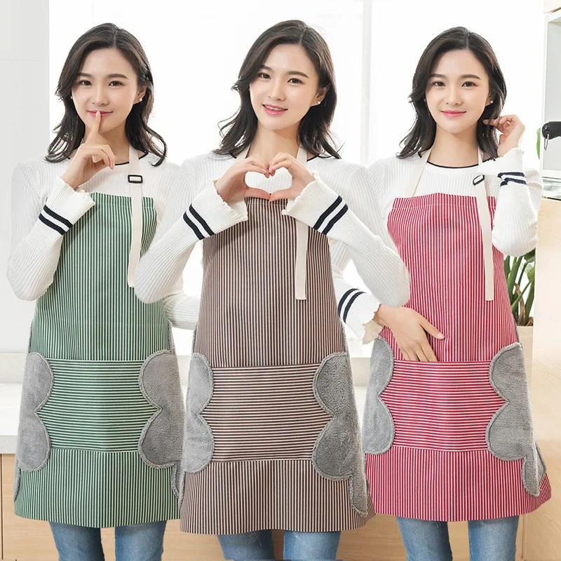 

Women Men Unisex Apron With Pocket Chef Kitchen Cooking Cotton Oil-Proof Waterproof Wipeable Stripes