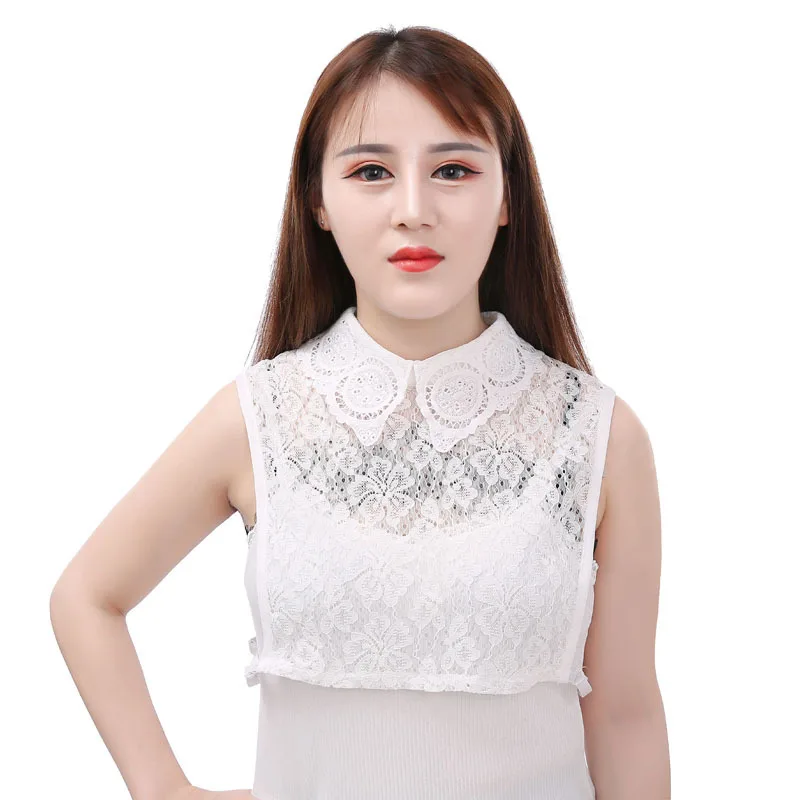 

Sitonjwly Womens Lapel Fake Collars White False Collars Ladies Embroidery Lace Detachable Collar Lapel Shirt Blouse Faux Col