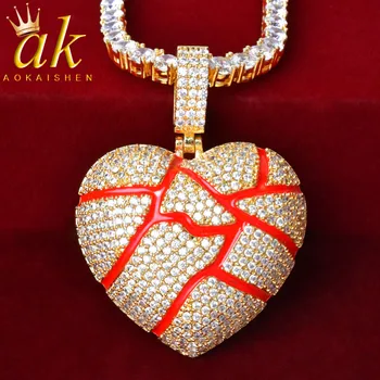 

Broken Heart Red Oil Pendant For Women With Tennis Chain Gold Color Cubic Zircon Hip Hop Rock Street Jewelry