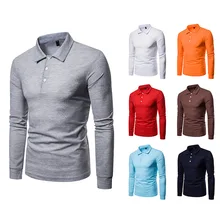 New Products On New Youth Men Versitile Fashion Solid Color Long Sleeve Large Size POLO Shirt